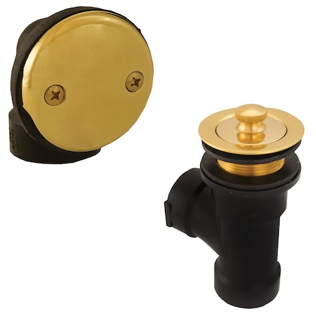 Jones Stephens Polished Brass Two-Hole Friction Lift Bath Waste Kit, Direct T-Waste Half Kit, Black Plastic B07143